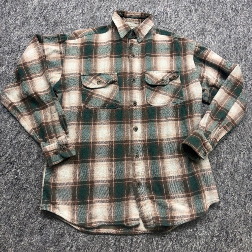 Canyon Guide Outfitters Mens Plaid Flannel Shirt Green Brown Cotton Size M